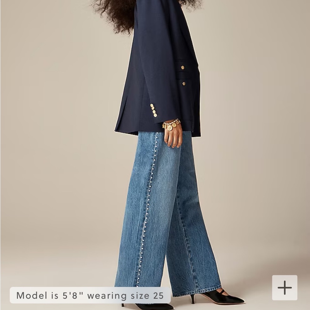 J. Crew studded lower rise wide leg Jean. Effie Jane wash. Size 28